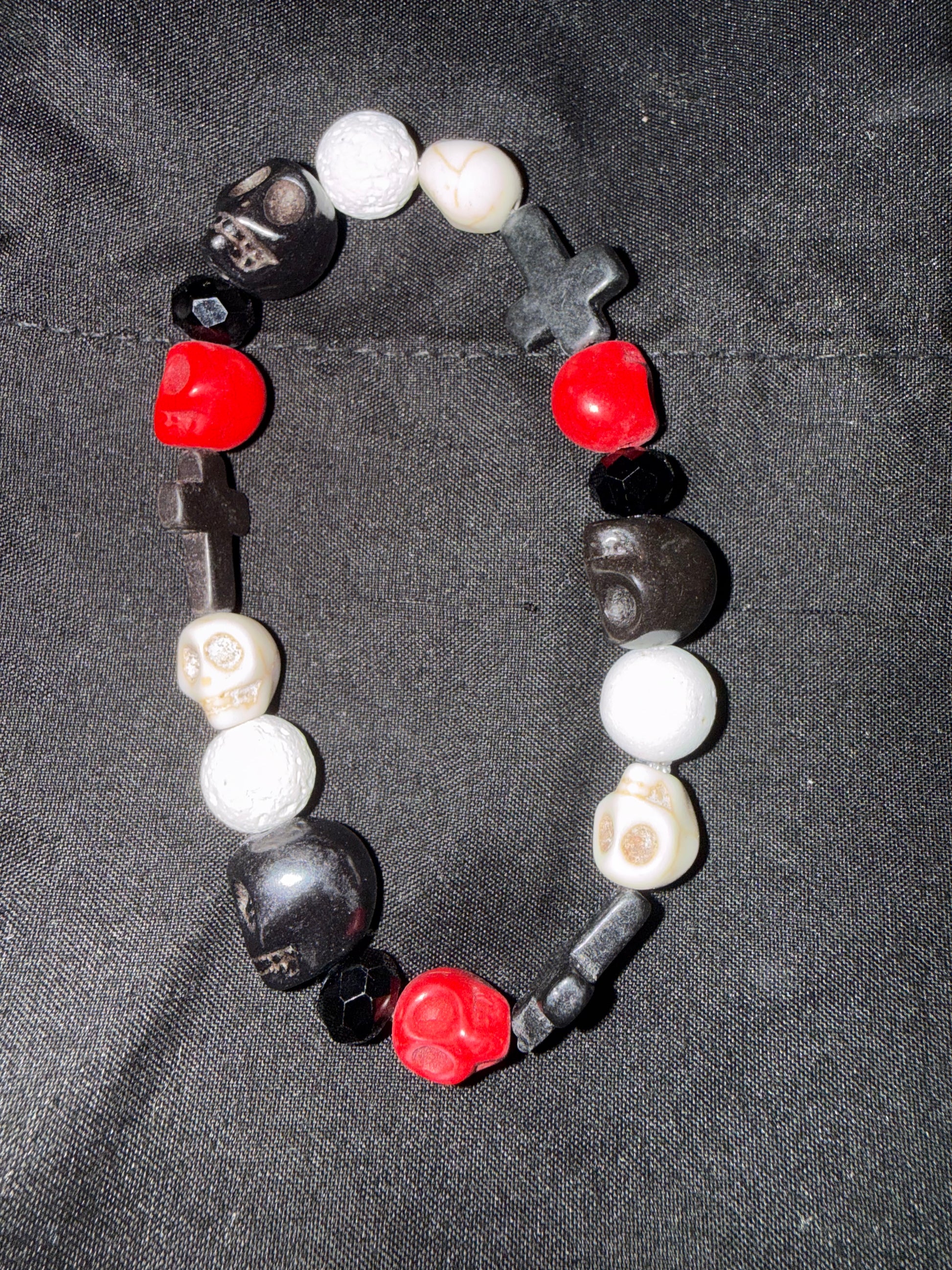 Bracelet W/skulls, crosses & gems