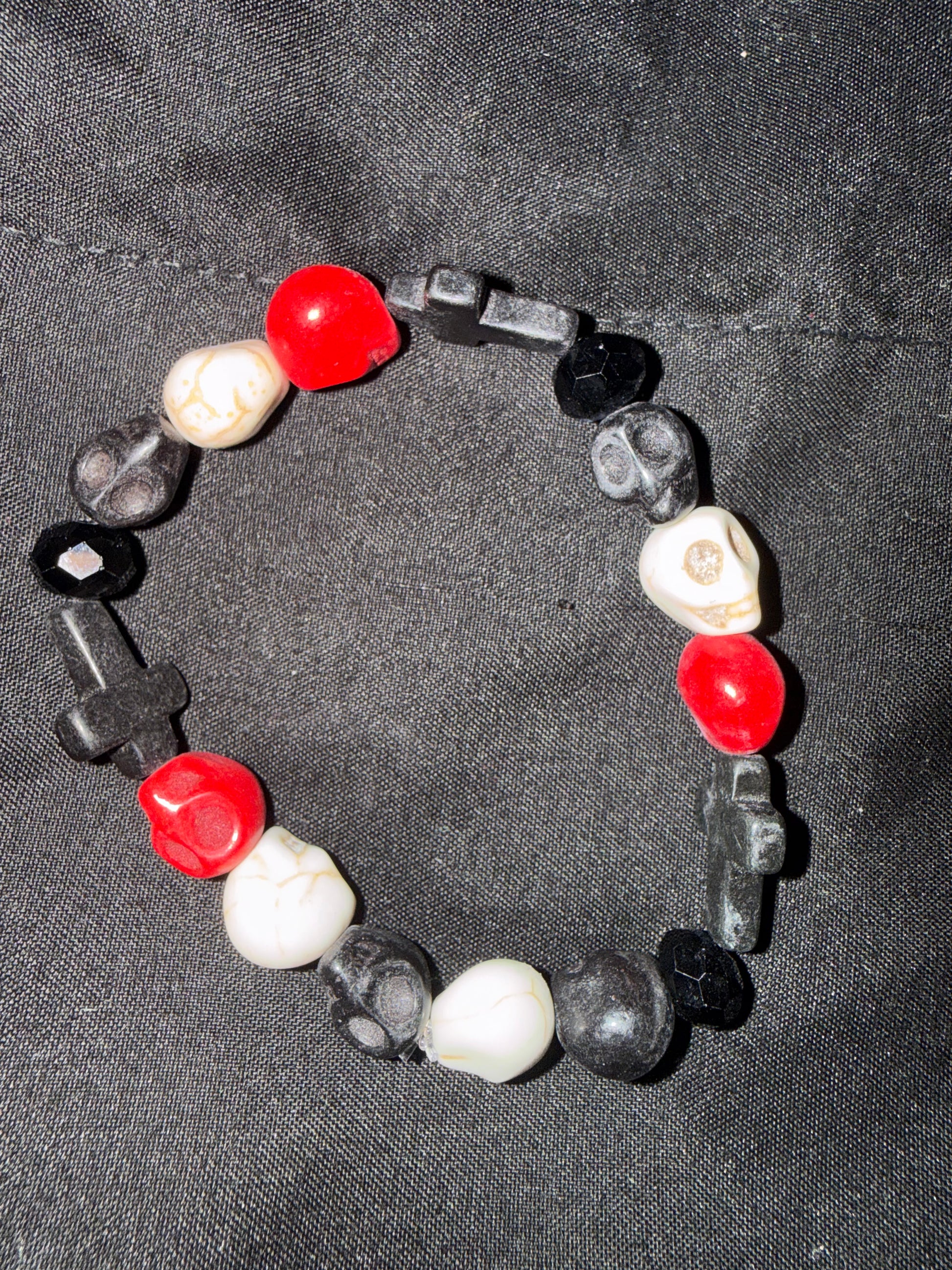 Bracelet W/skulls, crosses & gems