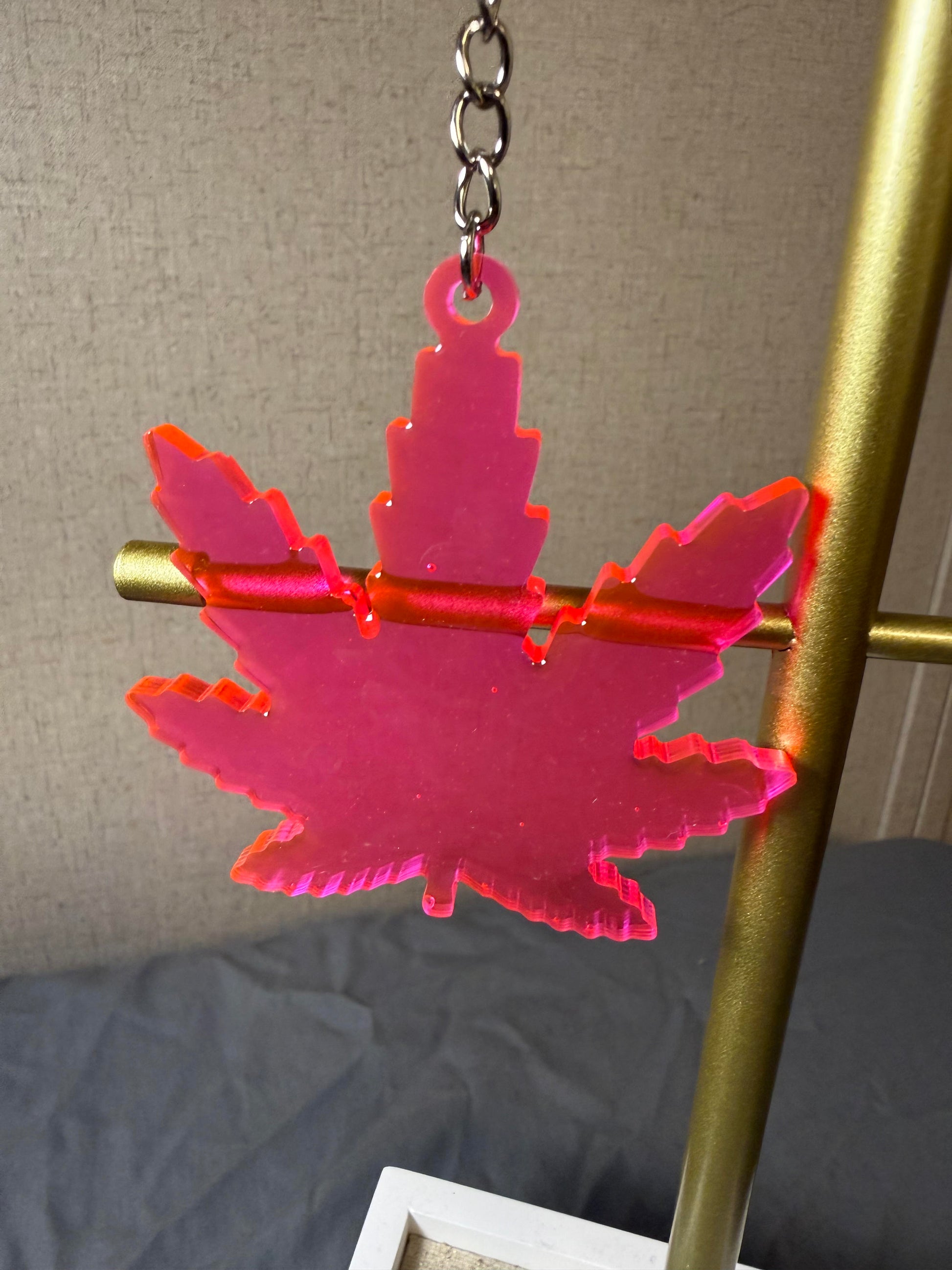 Pink Cannabis Leaf Keychain