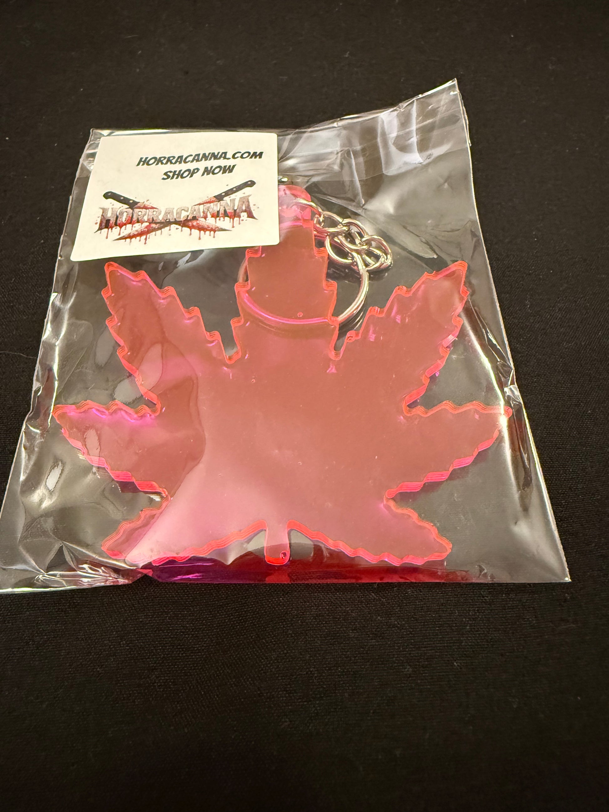Pink Cannabis Leaf Keychain