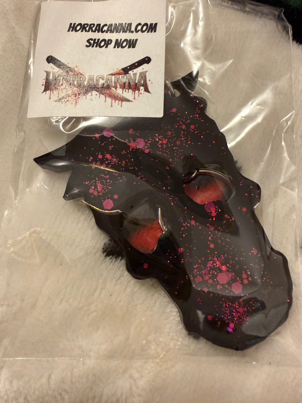 Black Skull Keychain W/glitter