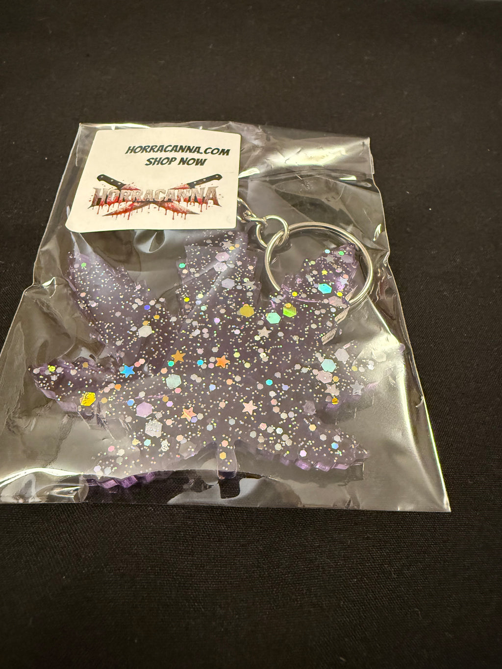 Purple Cannabis Leaf Keychain W/glitter