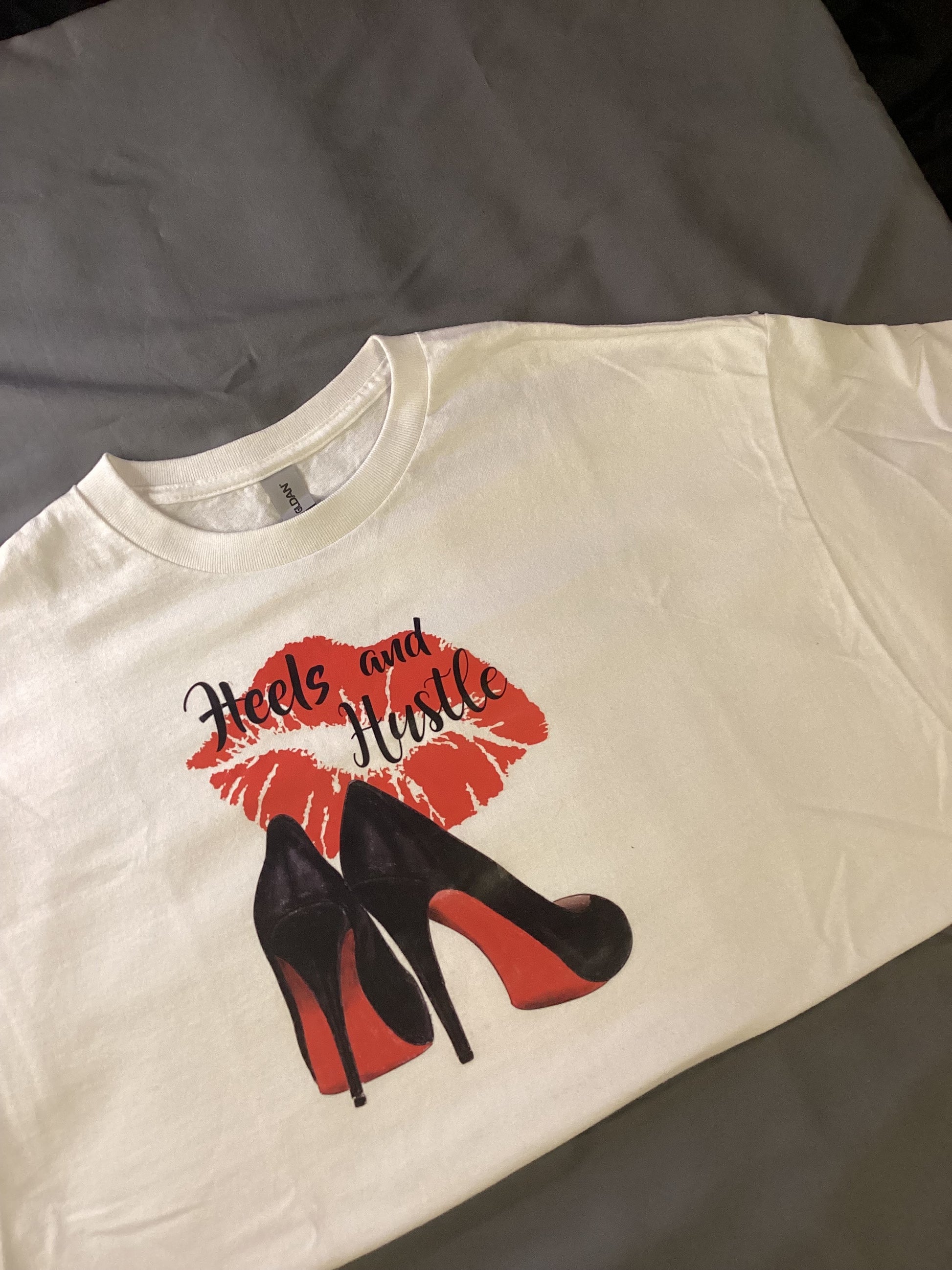 White "Heels & Hustle" Size X-lg