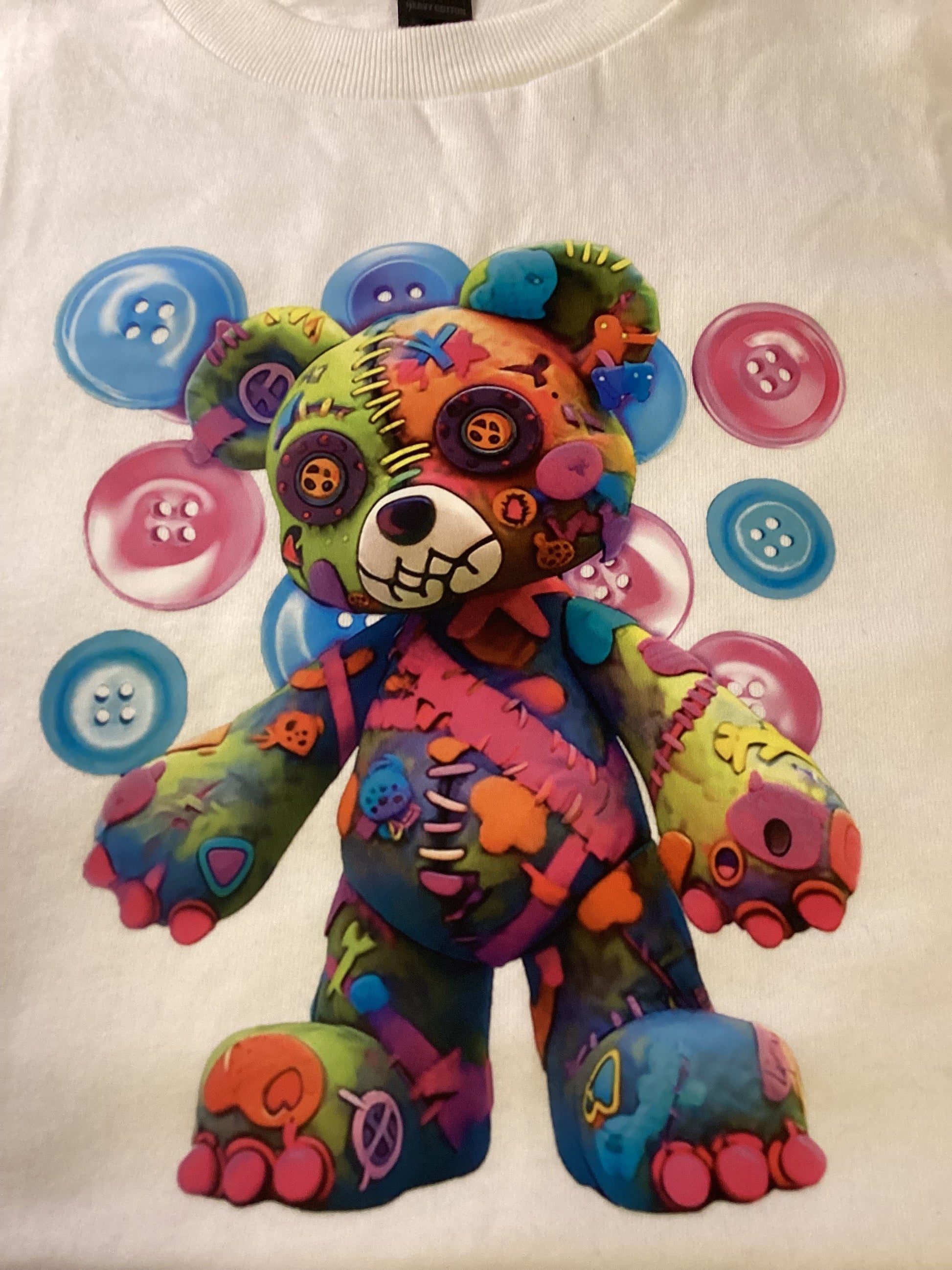 White Teddy Colorful With Buttons Size Small