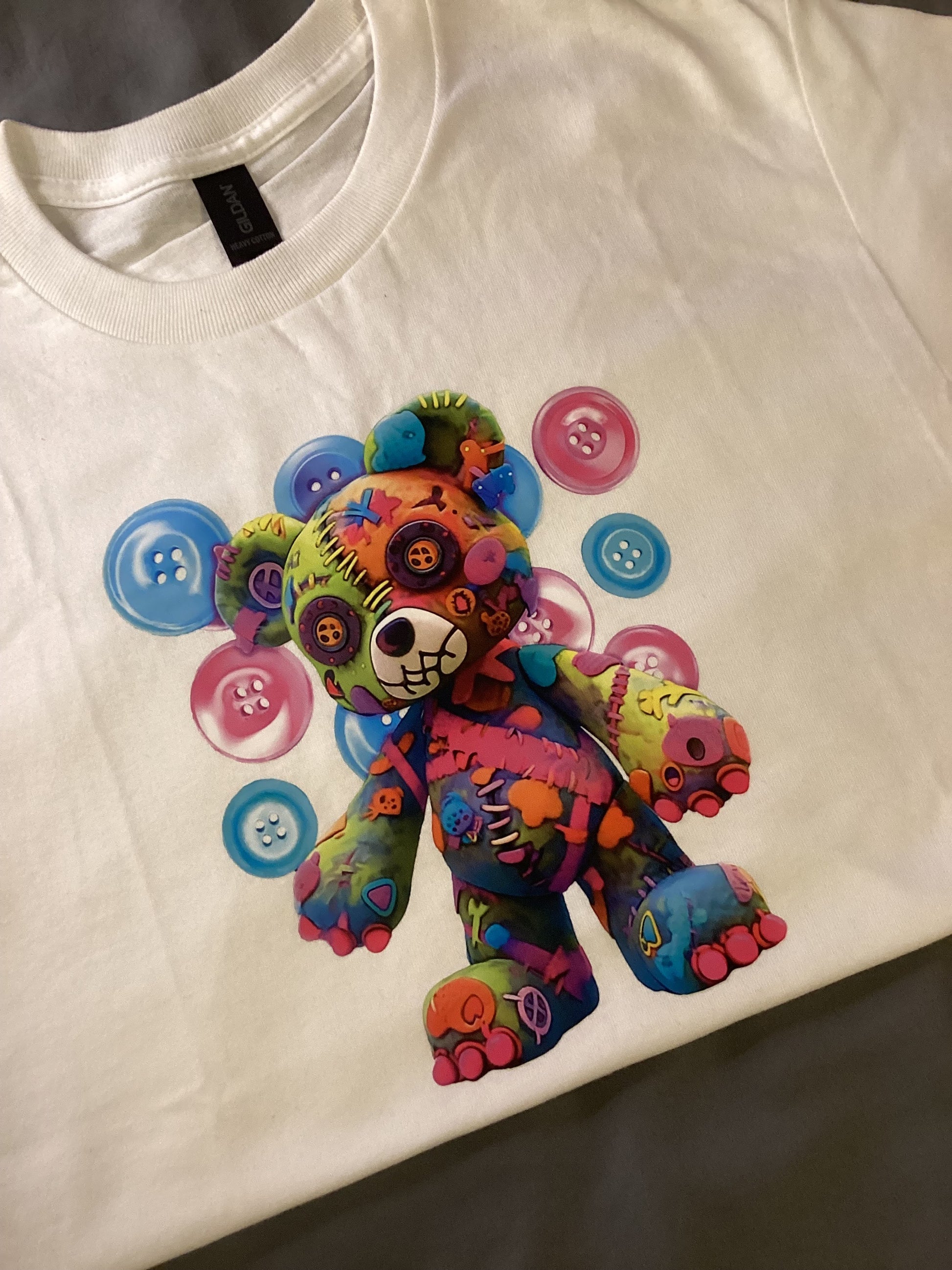 White Teddy Colorful With Buttons Size Small