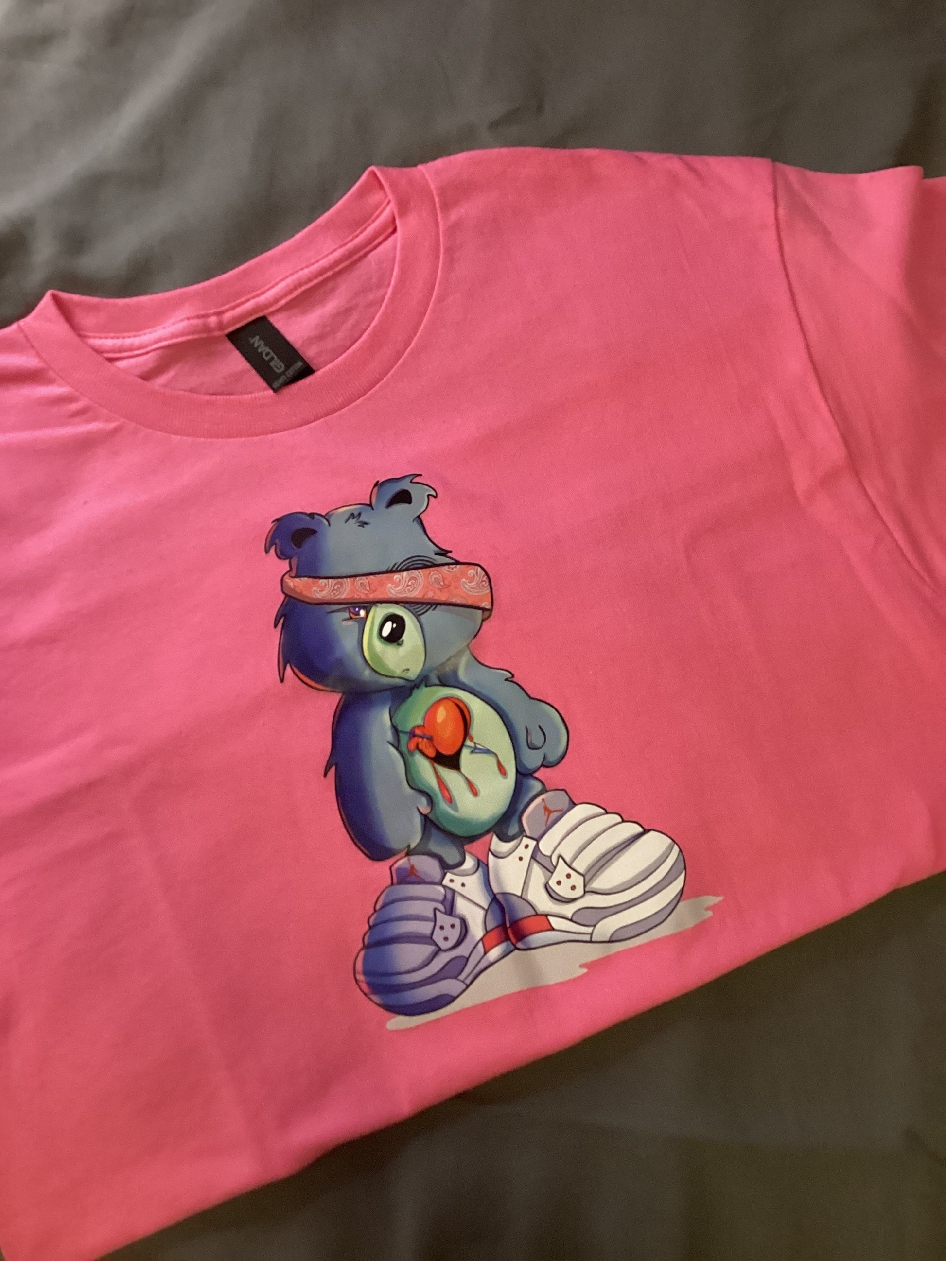 Pink Teddy With Heart Blue Size Med