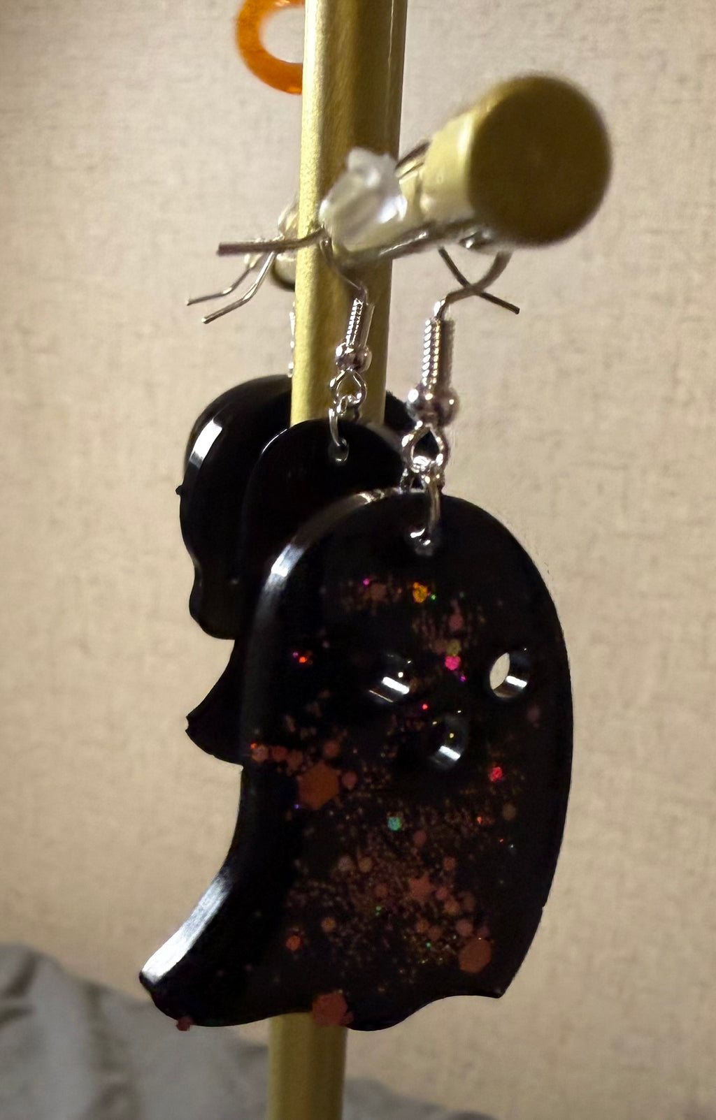 Black Ghost Earrings W/glitter