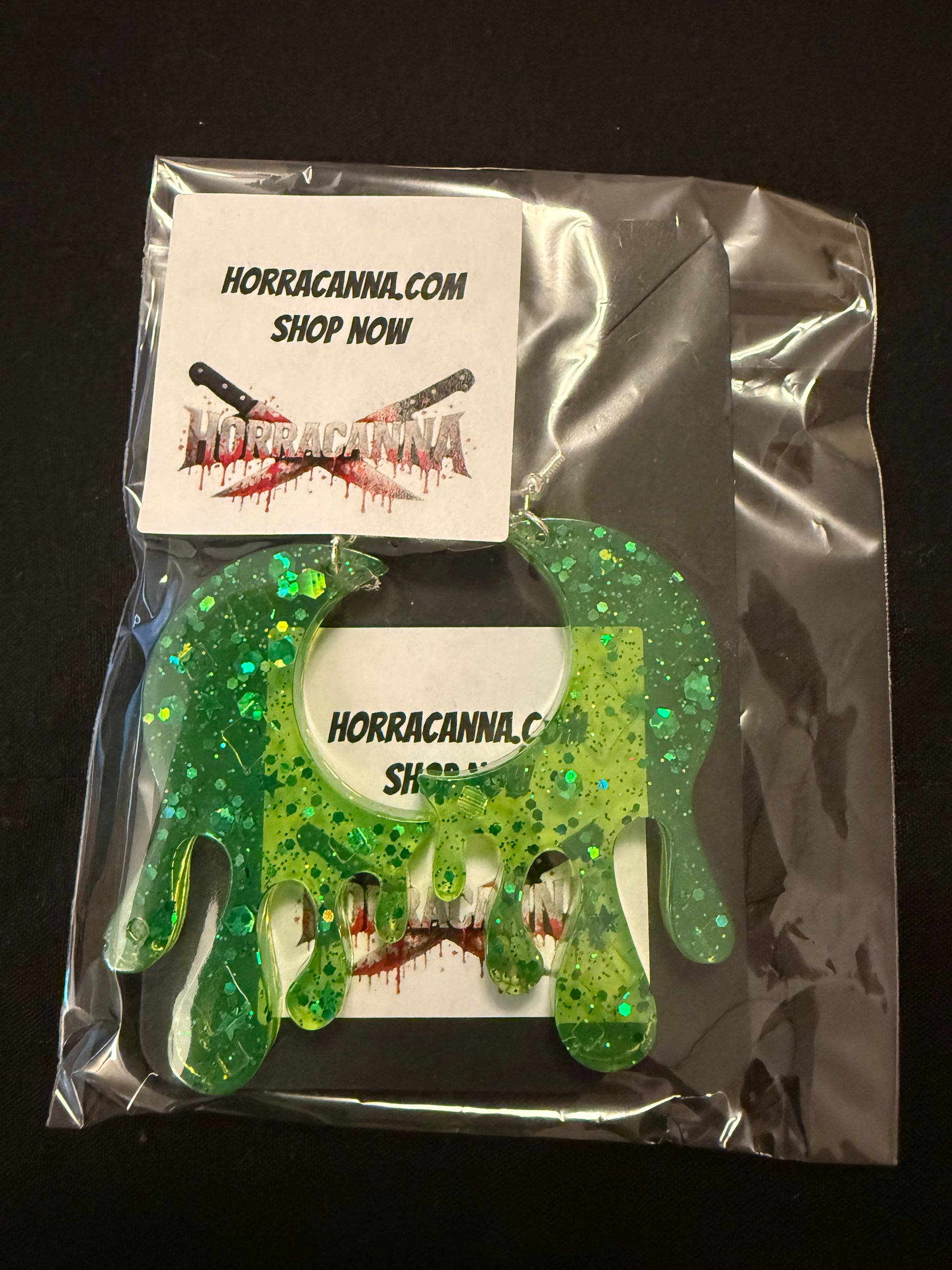 Green Moon Earrings W/glitter