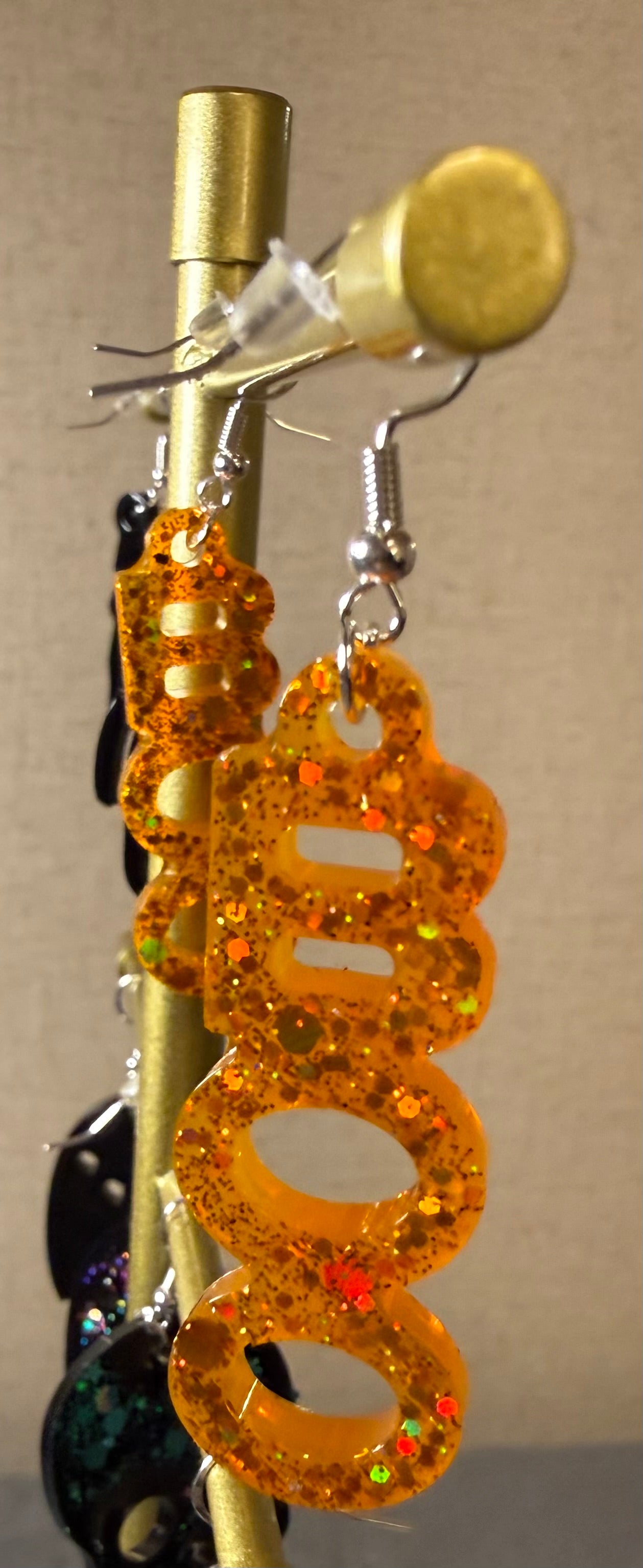 Orange "BOO" Earrings W/glitter