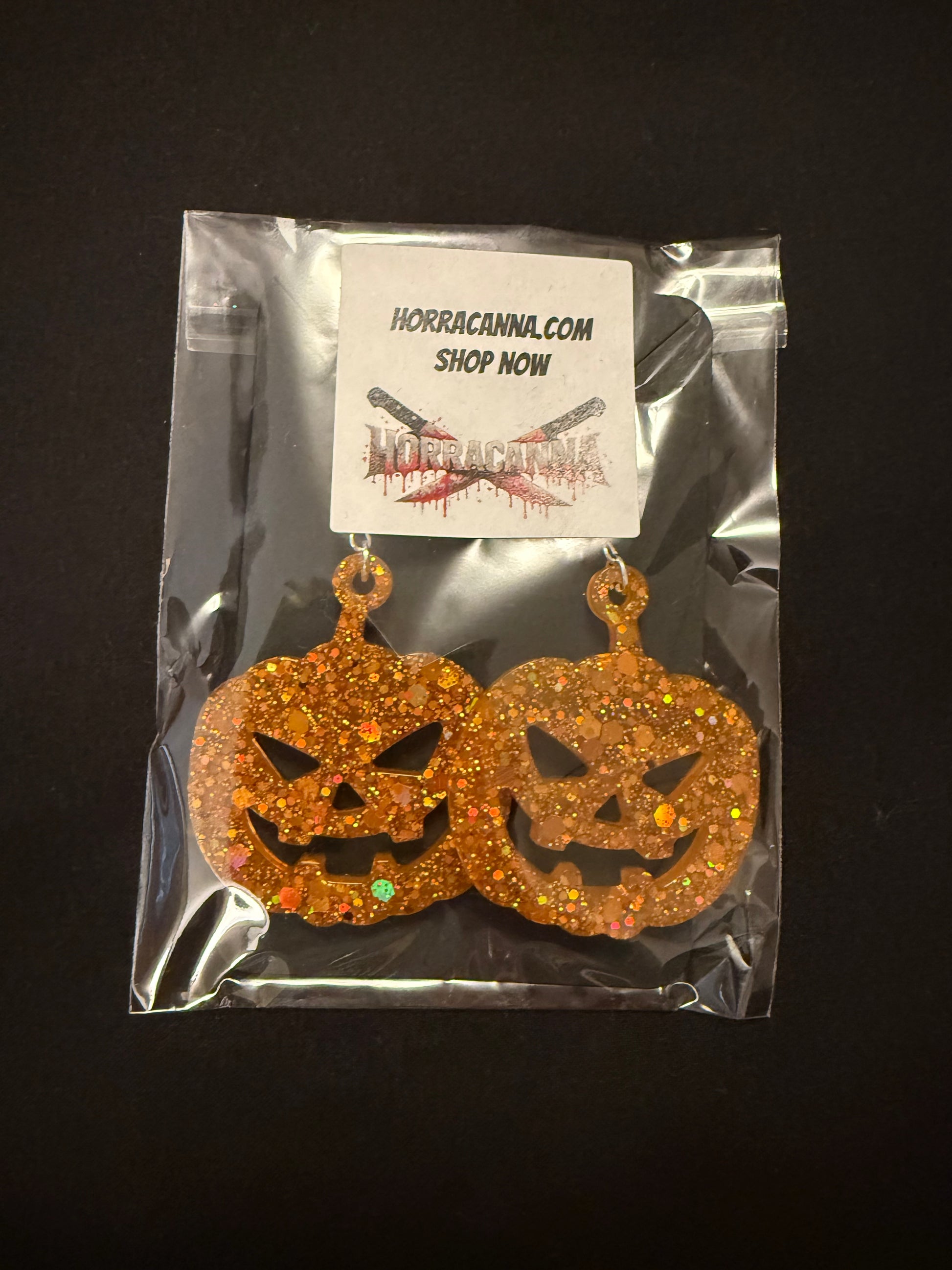 Orange Pumpkin Earrings W/glitter