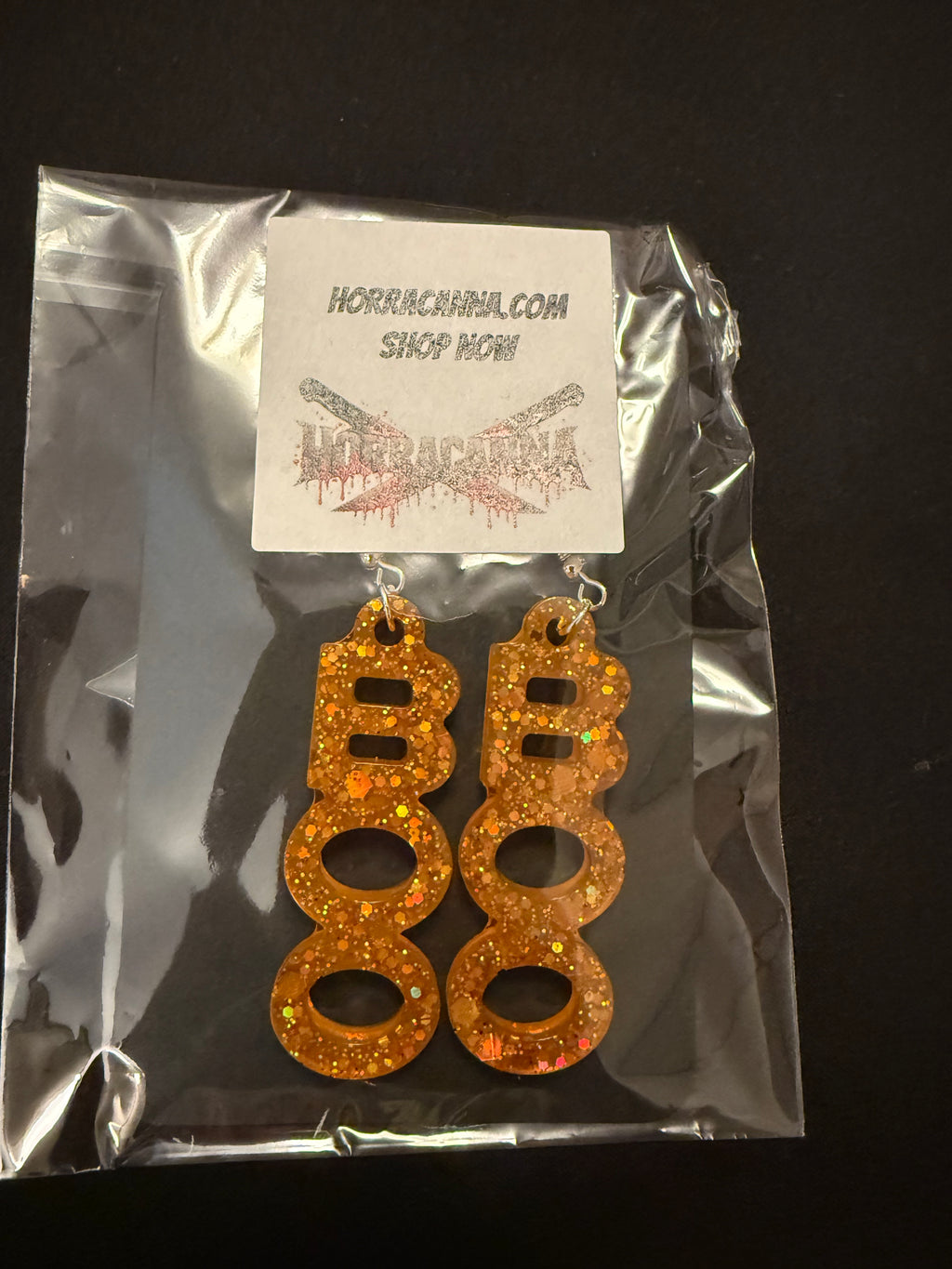 Orange "BOO" Earrings W/glitter