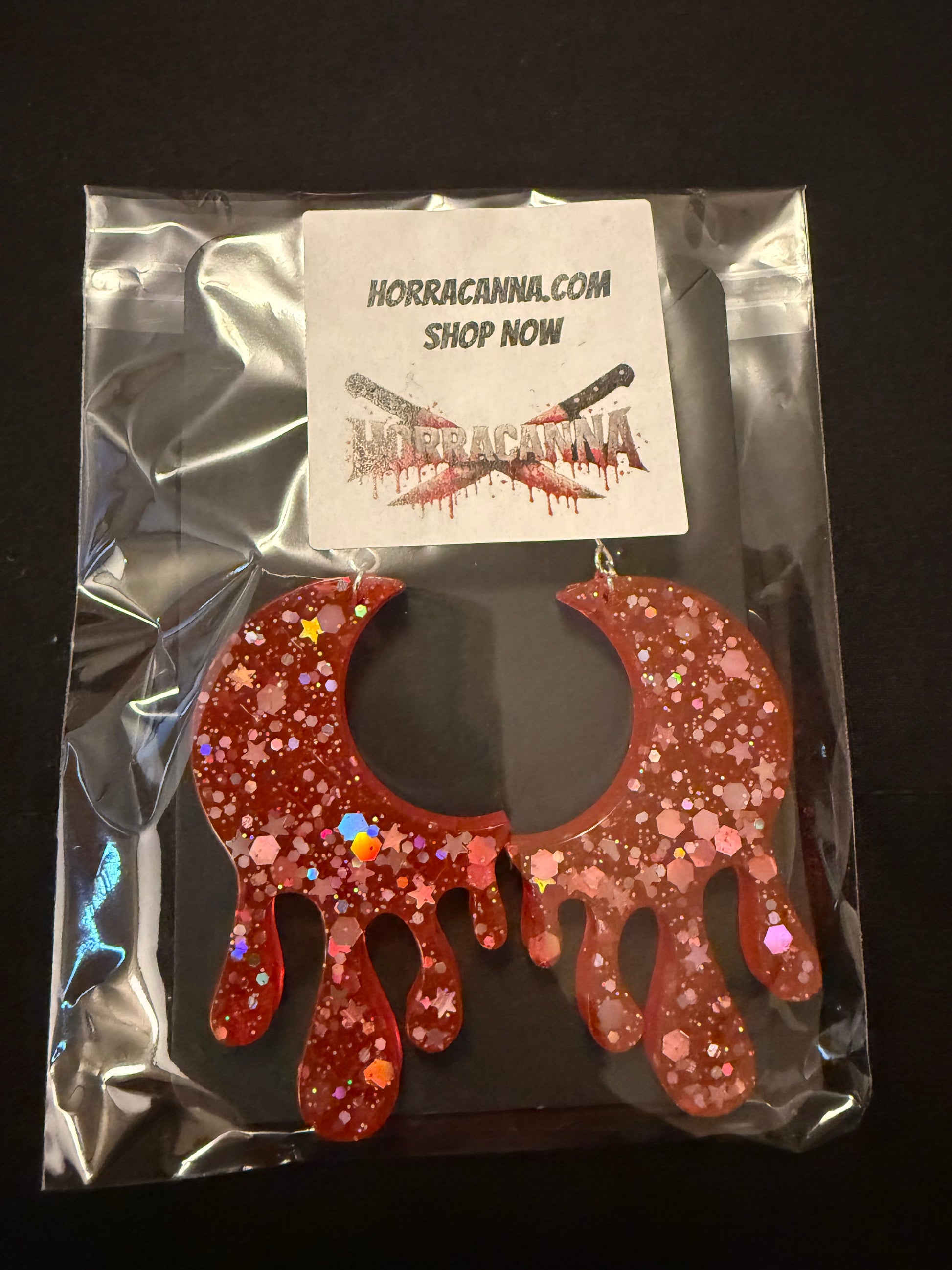 Red Melting Moon Earrings W/glitter