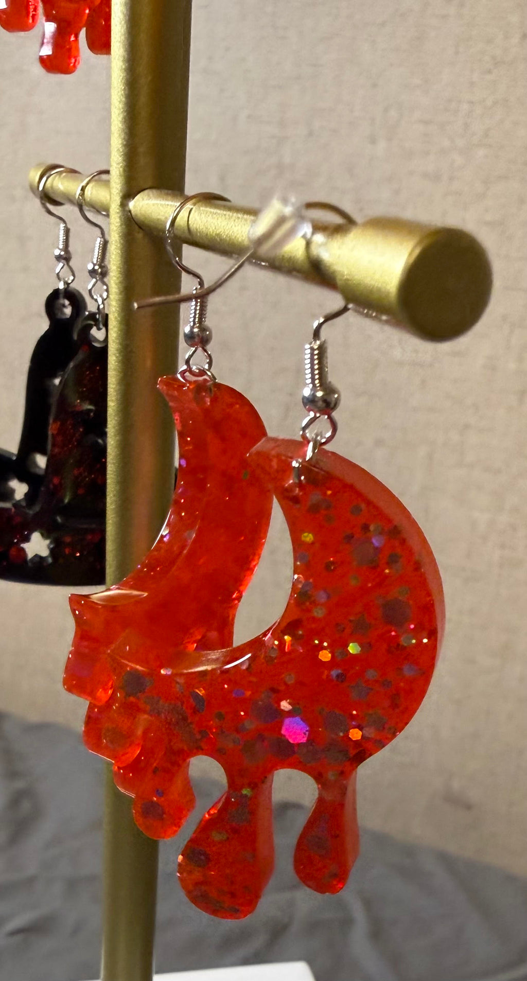Red Melting Moon Earrings W/glitter